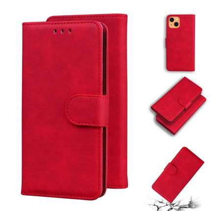 Skin Feel Pure Color Horizontal Flip Leather Case with Holder & Card Slots & Wallet For iPhone 13(Red)-garmade.com