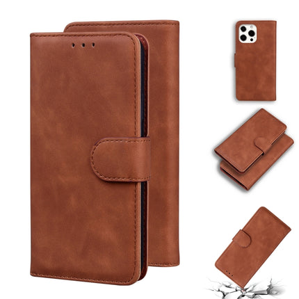 Skin Feel Pure Color Horizontal Flip Leather Case with Holder & Card Slots & Wallet For iPhone 13 Pro(Brown)-garmade.com