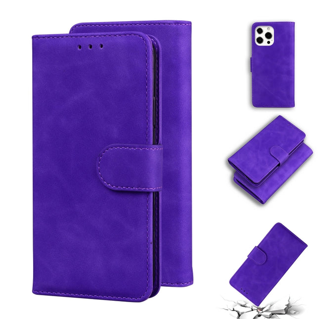 Skin Feel Pure Color Horizontal Flip Leather Case with Holder & Card Slots & Wallet For iPhone 13 Pro Max(Purple)-garmade.com