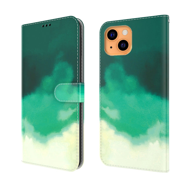 Watercolor Pattern Horizontal Flip Leather Case with Holder & Card Slot & Wallet For iPhone 13 mini(Cyan Green)-garmade.com