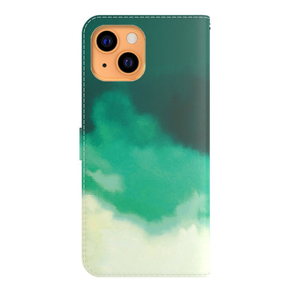 Watercolor Pattern Horizontal Flip Leather Case with Holder & Card Slot & Wallet For iPhone 13 mini(Cyan Green)-garmade.com