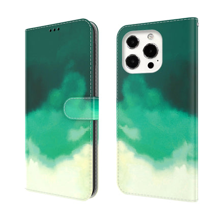Watercolor Pattern Horizontal Flip Leather Case with Holder & Card Slot & Wallet For iPhone 13 Pro(Cyan Green)-garmade.com