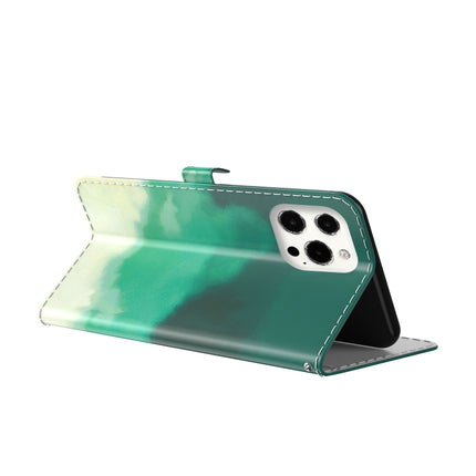 Watercolor Pattern Horizontal Flip Leather Case with Holder & Card Slot & Wallet For iPhone 13 Pro(Cyan Green)-garmade.com