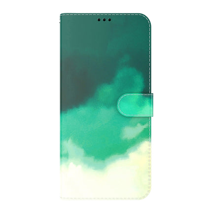 Watercolor Pattern Horizontal Flip Leather Case with Holder & Card Slot & Wallet For iPhone 13 Pro Max(Cyan Green)-garmade.com