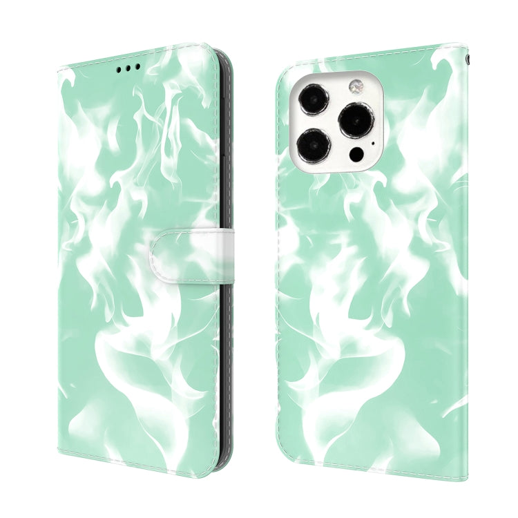 Cloud Fog Pattern Horizontal Flip Leather Case with Holder & Card Slot & Wallet For iPhone 13 Pro Max(Mint Green)-garmade.com