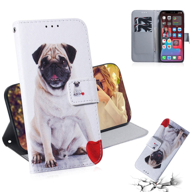 Coloured Drawing Horizontal Flip Leather Case, with Holder & Card Slots & Wallet For iPhone 13 Pro Max(Pug)-garmade.com