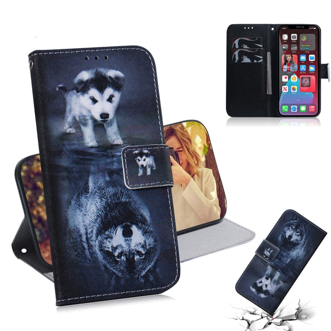 Coloured Drawing Horizontal Flip Leather Case, with Holder & Card Slots & Wallet For iPhone 13 Pro Max(Wolf and Dog)-garmade.com