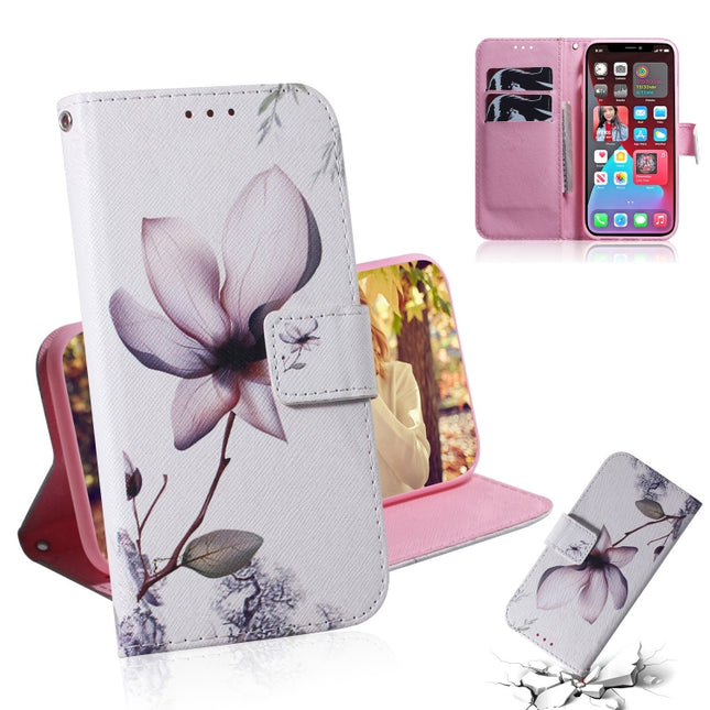Coloured Drawing Horizontal Flip Leather Case, with Holder & Card Slots & Wallet For iPhone 13 Pro Max(Magnolia Flower)-garmade.com