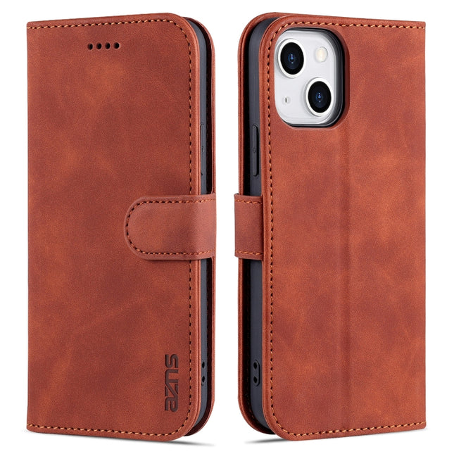 AZNS Skin Feel Calf Texture Horizontal Flip Leather Case with Card Slots & Holder & Wallet For iPhone 13(Brown)-garmade.com