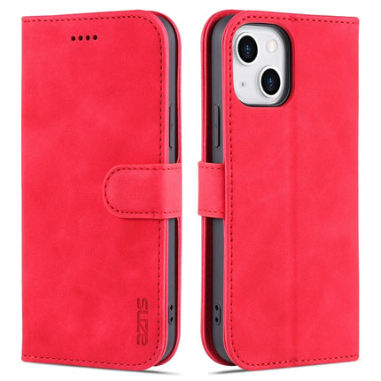 AZNS Skin Feel Calf Texture Horizontal Flip Leather Case with Card Slots & Holder & Wallet For iPhone 13(Red)-garmade.com
