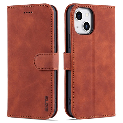 AZNS Skin Feel Calf Texture Horizontal Flip Leather Case with Card Slots & Holder & Wallet For iPhone 13 Mini(Brown)-garmade.com