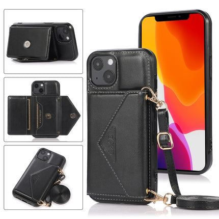 Multi-functional Cross-body Card Bag TPU+PU Back Cover Case with Holder & Card Slot & Wallet For iPhone 13 mini(Black)-garmade.com