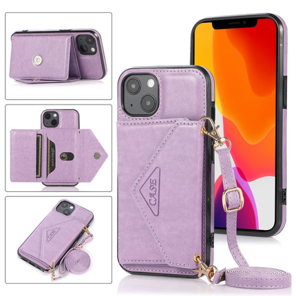 Multi-functional Cross-body Card Bag TPU+PU Back Cover Case with Holder & Card Slot & Wallet For iPhone 13 mini(Purple)-garmade.com