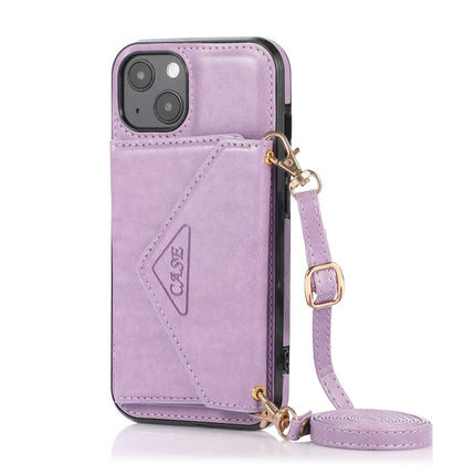 Multi-functional Cross-body Card Bag TPU+PU Back Cover Case with Holder & Card Slot & Wallet For iPhone 13 mini(Purple)-garmade.com