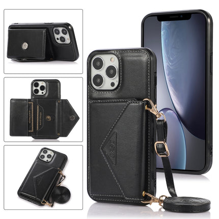 Multi-functional Cross-body Card Bag TPU+PU Back Cover Case with Holder & Card Slot & Wallet For iPhone 13 Pro(Black)-garmade.com