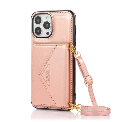 Multi-functional Cross-body Card Bag TPU+PU Back Cover Case with Holder & Card Slot & Wallet For iPhone 13 Pro(Rose Gold)-garmade.com