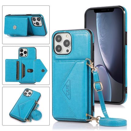 Multi-functional Cross-body Card Bag TPU+PU Back Cover Case with Holder & Card Slot & Wallet For iPhone 13 Pro Max(Blue)-garmade.com