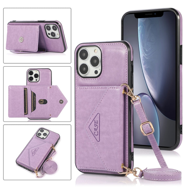 Multi-functional Cross-body Card Bag TPU+PU Back Cover Case with Holder & Card Slot & Wallet For iPhone 13 Pro Max(Purple)-garmade.com