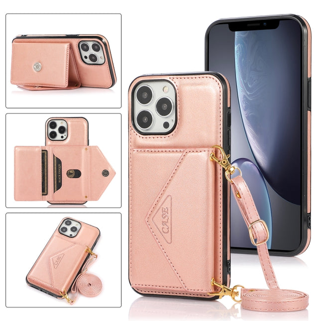 Multi-functional Cross-body Card Bag TPU+PU Back Cover Case with Holder & Card Slot & Wallet For iPhone 13 Pro Max(Rose Gold)-garmade.com