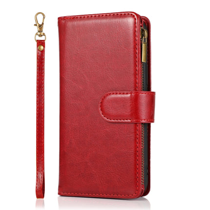 Multifunctional Crazy Horse Texture Horizontal Flip Leather Case with 9 Card Slot & Holder & Zipper Wallet & Lanyard For iPhone 13 mini(Red)-garmade.com