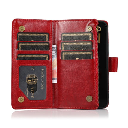 Multifunctional Crazy Horse Texture Horizontal Flip Leather Case with 9 Card Slot & Holder & Zipper Wallet & Lanyard For iPhone 13 mini(Red)-garmade.com