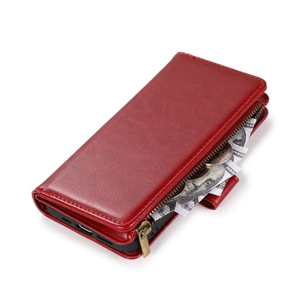 Multifunctional Crazy Horse Texture Horizontal Flip Leather Case with 9 Card Slot & Holder & Zipper Wallet & Lanyard For iPhone 13 mini(Red)-garmade.com