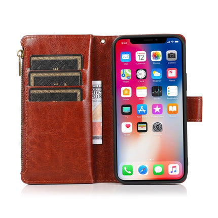 Multifunctional Crazy Horse Texture Horizontal Flip Leather Case with 9 Card Slot & Holder & Zipper Wallet & Lanyard For iPhone 13 mini(Brown)-garmade.com