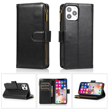 Multifunctional Crazy Horse Texture Horizontal Flip Leather Case with 9 Card Slot & Holder & Zipper Wallet & Lanyard For iPhone 13 mini(Black)-garmade.com