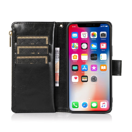Multifunctional Crazy Horse Texture Horizontal Flip Leather Case with 9 Card Slot & Holder & Zipper Wallet & Lanyard For iPhone 13 mini(Black)-garmade.com