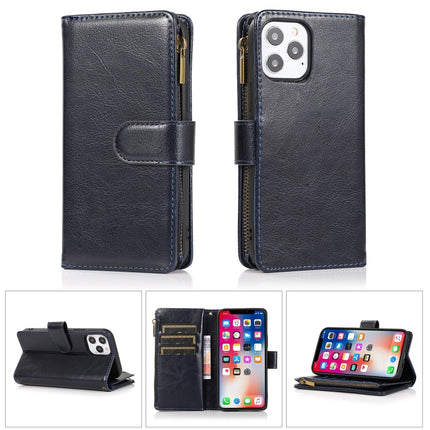 Multifunctional Crazy Horse Texture Horizontal Flip Leather Case with 9 Card Slot & Holder & Zipper Wallet & Lanyard For iPhone 13 mini(Blue)-garmade.com