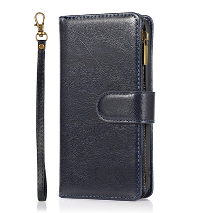 Multifunctional Crazy Horse Texture Horizontal Flip Leather Case with 9 Card Slot & Holder & Zipper Wallet & Lanyard For iPhone 13 mini(Blue)-garmade.com