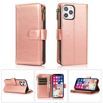 Multifunctional Crazy Horse Texture Horizontal Flip Leather Case with 9 Card Slot & Holder & Zipper Wallet & Lanyard For iPhone 13 mini(Rose Gold)-garmade.com
