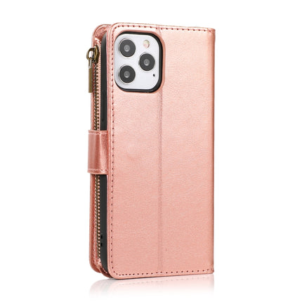 Multifunctional Crazy Horse Texture Horizontal Flip Leather Case with 9 Card Slot & Holder & Zipper Wallet & Lanyard For iPhone 13 mini(Rose Gold)-garmade.com