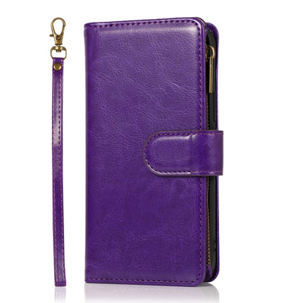 Multifunctional Crazy Horse Texture Horizontal Flip Leather Case with 9 Card Slot & Holder & Zipper Wallet & Lanyard For iPhone 13 mini(Purple)-garmade.com