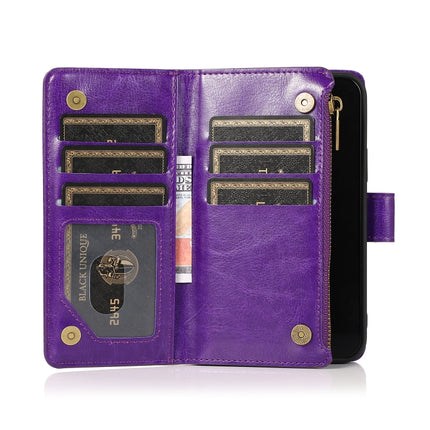 Multifunctional Crazy Horse Texture Horizontal Flip Leather Case with 9 Card Slot & Holder & Zipper Wallet & Lanyard For iPhone 13 mini(Purple)-garmade.com