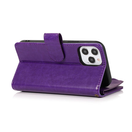 Multifunctional Crazy Horse Texture Horizontal Flip Leather Case with 9 Card Slot & Holder & Zipper Wallet & Lanyard For iPhone 13 mini(Purple)-garmade.com