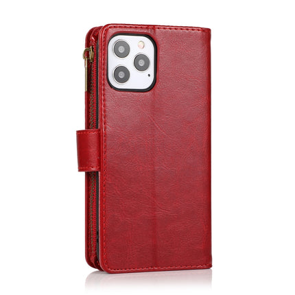 Multifunctional Crazy Horse Texture Horizontal Flip Leather Case with 9 Card Slot & Holder & Zipper Wallet & Lanyard For iPhone 13(Red)-garmade.com