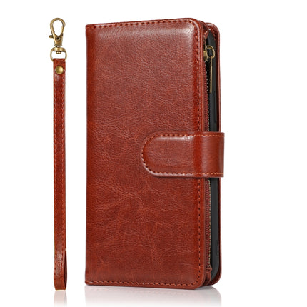 Multifunctional Crazy Horse Texture Horizontal Flip Leather Case with 9 Card Slot & Holder & Zipper Wallet & Lanyard For iPhone 13(Brown)-garmade.com