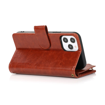 Multifunctional Crazy Horse Texture Horizontal Flip Leather Case with 9 Card Slot & Holder & Zipper Wallet & Lanyard For iPhone 13(Brown)-garmade.com