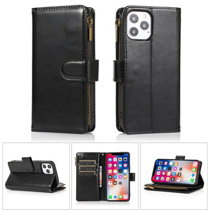 Multifunctional Crazy Horse Texture Horizontal Flip Leather Case with 9 Card Slot & Holder & Zipper Wallet & Lanyard For iPhone 13(Black)-garmade.com