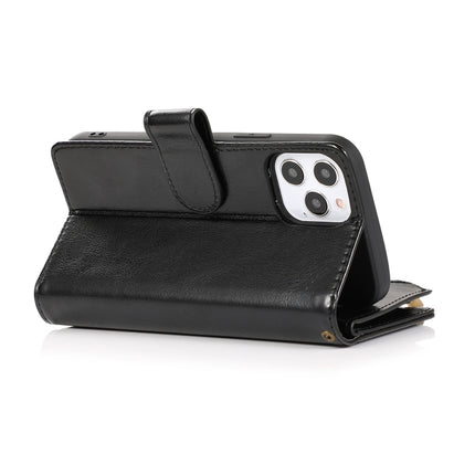 Multifunctional Crazy Horse Texture Horizontal Flip Leather Case with 9 Card Slot & Holder & Zipper Wallet & Lanyard For iPhone 13(Black)-garmade.com