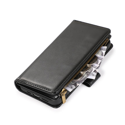 Multifunctional Crazy Horse Texture Horizontal Flip Leather Case with 9 Card Slot & Holder & Zipper Wallet & Lanyard For iPhone 13(Black)-garmade.com