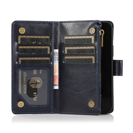 Multifunctional Crazy Horse Texture Horizontal Flip Leather Case with 9 Card Slot & Holder & Zipper Wallet & Lanyard For iPhone 13(Blue)-garmade.com