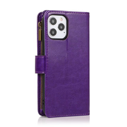 Multifunctional Crazy Horse Texture Horizontal Flip Leather Case with 9 Card Slot & Holder & Zipper Wallet & Lanyard For iPhone 13(Purple)-garmade.com