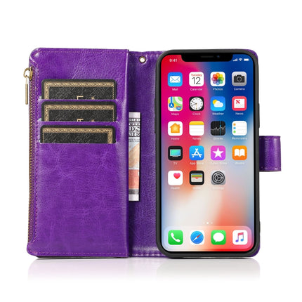 Multifunctional Crazy Horse Texture Horizontal Flip Leather Case with 9 Card Slot & Holder & Zipper Wallet & Lanyard For iPhone 13(Purple)-garmade.com