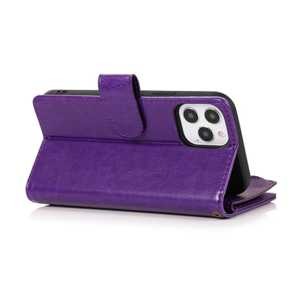 Multifunctional Crazy Horse Texture Horizontal Flip Leather Case with 9 Card Slot & Holder & Zipper Wallet & Lanyard For iPhone 13(Purple)-garmade.com