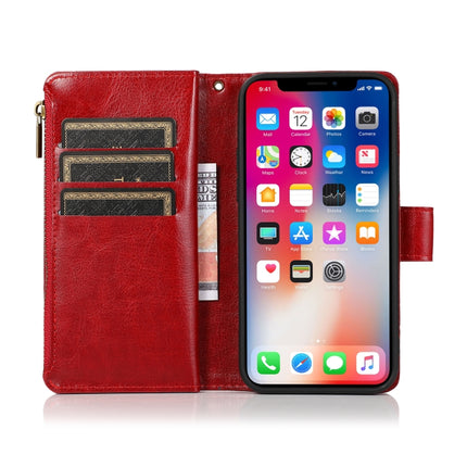 Multifunctional Crazy Horse Texture Horizontal Flip Leather Case with 9 Card Slot & Holder & Zipper Wallet & Lanyard For iPhone 13 Pro(Red)-garmade.com