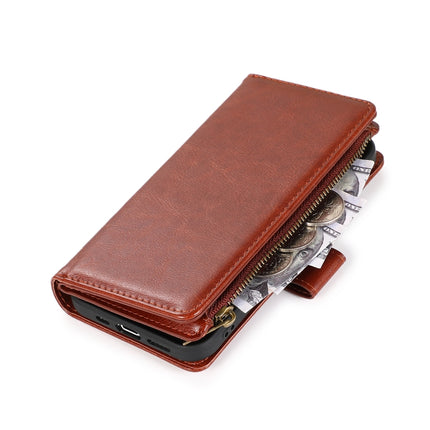 Multifunctional Crazy Horse Texture Horizontal Flip Leather Case with 9 Card Slot & Holder & Zipper Wallet & Lanyard For iPhone 13 Pro(Brown)-garmade.com