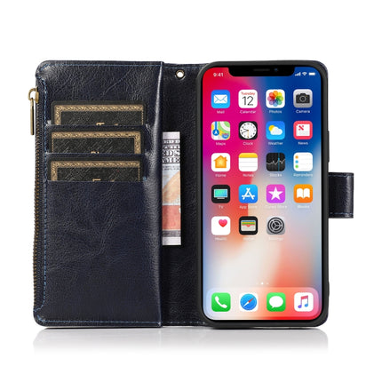 Multifunctional Crazy Horse Texture Horizontal Flip Leather Case with 9 Card Slot & Holder & Zipper Wallet & Lanyard For iPhone 13 Pro(Blue)-garmade.com