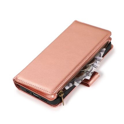 Multifunctional Crazy Horse Texture Horizontal Flip Leather Case with 9 Card Slot & Holder & Zipper Wallet & Lanyard For iPhone 13 Pro(Rose Gold)-garmade.com